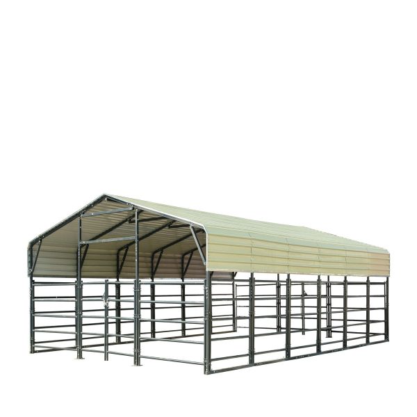 TMG Industrial 20’ x 30’ Livestock Corral Panel Metal Shed, 7’ Sidewall Height, 5’ Corral Panel Height, 600 Sq-Ft, 27 GA Corrugated Panels, TMG-MS2030LC Discount