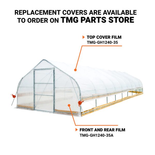 TMG Industrial 12’ x 40’ Tunnel Greenhouse Grow Tent w 6 Mil Clear EVA Plastic Film, Cold Frame, Hand Crank Roll-Up Sides, Peak Ceiling Roof, TMG-GH1240 Online now - Image 3