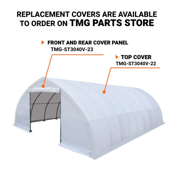 TMG Industrial 30  x 40  Peak Ceiling Storage Shelter with Heavy Duty 17 oz PVC Cover & Drive Through Doors, TMG-ST3040V For Cheap - Image 5