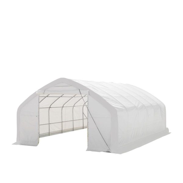 TMG Industrial 20  x 30  Straight Wall Peak Ceiling Storage Shelter with Heavy Duty 17 oz PVC Cover & Drive Through Door, TMG-ST2031V (Previously ST2030V) Online Sale