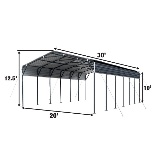 TMG Industrial 20’ x 30’ Metal Shed Carport, 10’ Open Sidewalls, 600 Sq-Ft, 27 GA Corrugated Panels, TMG-MSC2030 Discount - Image 5