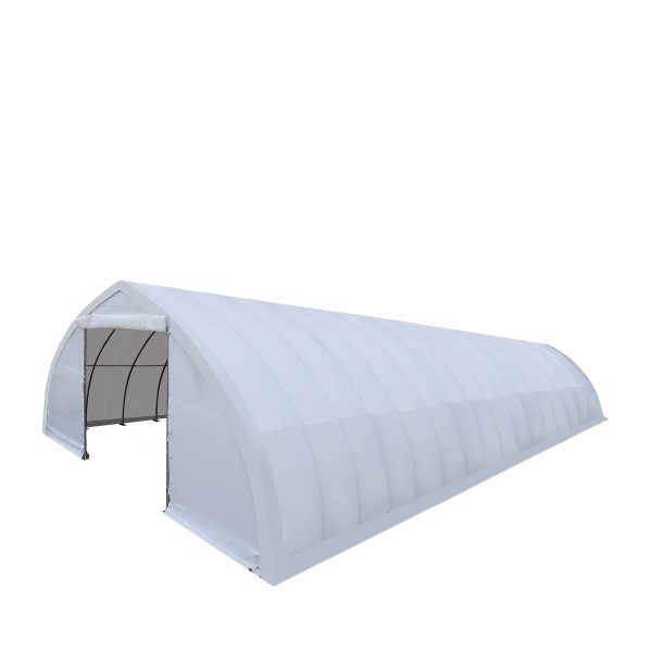 TMG Industrial 30  x 80  Peak Ceiling Storage Shelter with Heavy Duty 17 oz PVC Cover & Drive Through Doors, TMG-ST3080V Supply