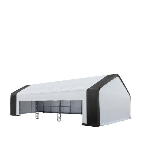 TMG Industrial 80’ x 33’ Dual Truss Storage Shelter Workshop, (3) 19’ Wide Drive-Through Openings, Scaffolding-Style Door Frame Support, TMG-DT3380 Cheap