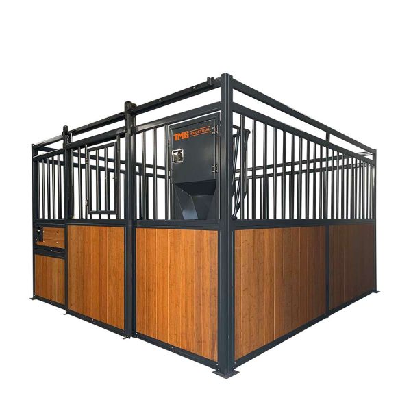 TMG Industrial 12’ Horse Stall Bamboo Panel, Vertical Bar Top, Front panel c w Window Feeder and Sliding Door, TMG-FHS13A and FHS13B Online Sale