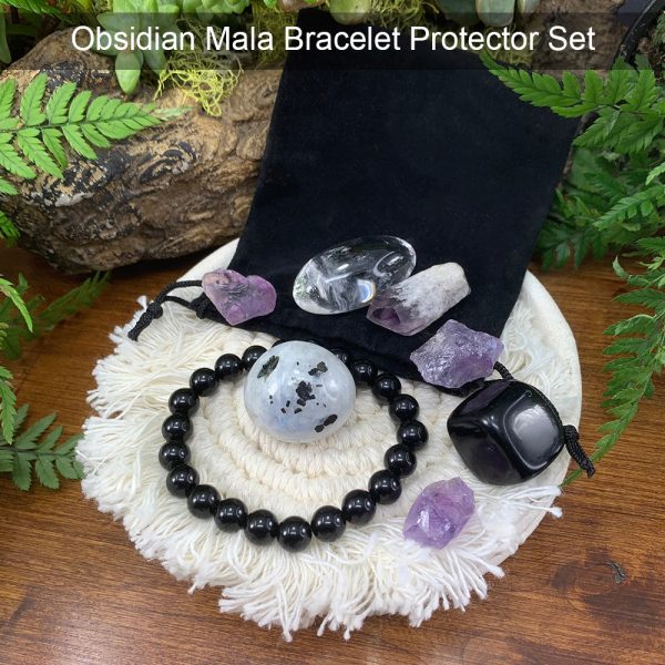 Obsidian Mala Bracelet Protector Pouch Set Sale