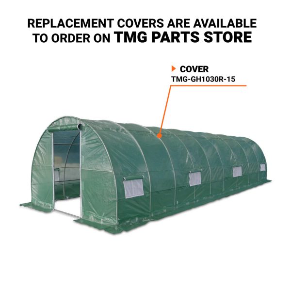 TMG Industrial 10’ x 30’ Tunnel Greenhouse Grow Tent w Ripstop Leno Cover, Cold Frame, Roll-Up Mesh Windows, Round Top Roof, TMG-GH1030R Online - Image 3