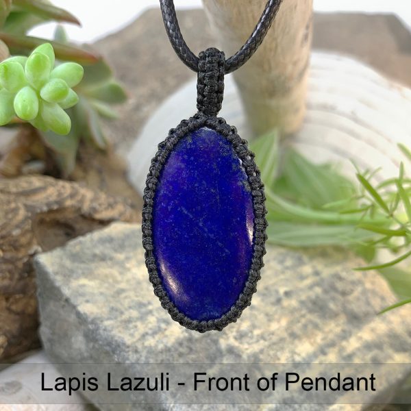 Lapis Lazuli Macramé Pendant Necklace Hot on Sale - Image 4