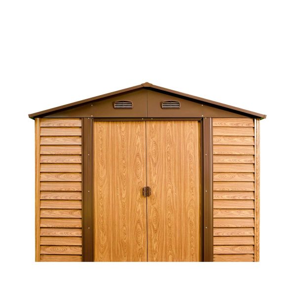 TMG Industrial 11’ x 12’ Wood-Grain Galvanized Apex Roof Metal Shed, 50” Sliding Door, 29 GA Corrugated Metal, 67” Edge Height, TMG-MS1112 Online Hot Sale - Image 2