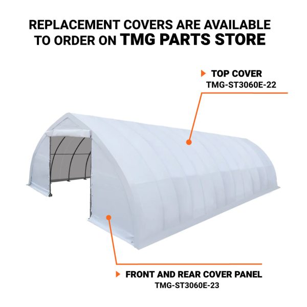 TMG Industrial 30  x 60  Peak Ceiling Storage Shelter with Heavy Duty 11 oz PE Cover & Drive Through Doors, TMG-ST3060E(Previously ST3060) Online Sale - Image 4