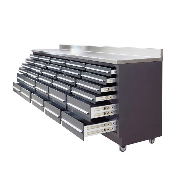 Pro Series 9-Ft 30-Drawer Workbench with Stainless Steel Top, Ball Bearing Double Slides & Casters, TMG-WB930 Online - Image 5