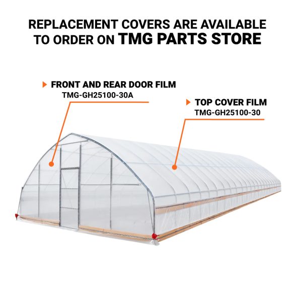 TMG Industrial 25’ x 100’ Tunnel Greenhouse Grow Tent w 6 Mil Clear EVA Plastic Film, Cold Frame, Hand Crank Roll-Up Sides, Peak Ceiling Roof, TMG-GH25100 Online - Image 5