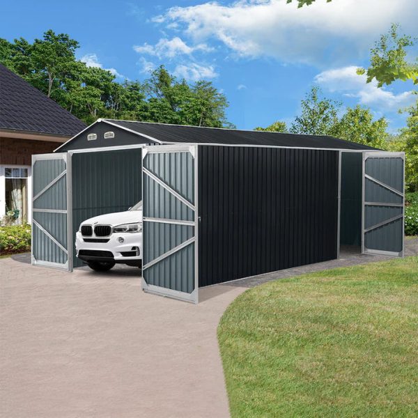 TMG Industrial 10’ x 20’ Metal Garage Shed with Double Front Doors, 7’8” Peak Height, Side Entry Door, 185 Sq-Ft Floor Space, TMG-MS1020A For Cheap - Image 5