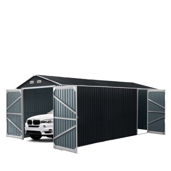TMG Industrial 13’ x 20’ Metal Garage Shed with Double Front Doors, 7’9” Peak Height, Side Entry Door, 240 Sq-Ft Floor Space, TMG-MS1320A Sale