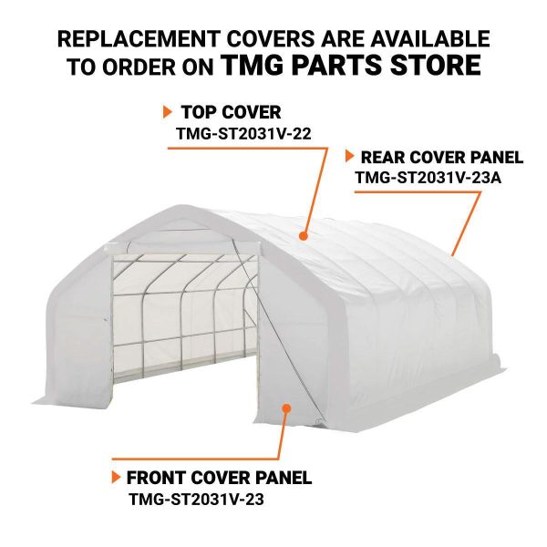 TMG Industrial 20  x 30  Straight Wall Peak Ceiling Storage Shelter with Heavy Duty 17 oz PVC Cover & Drive Through Door, TMG-ST2031V (Previously ST2030V) Online Sale - Image 4