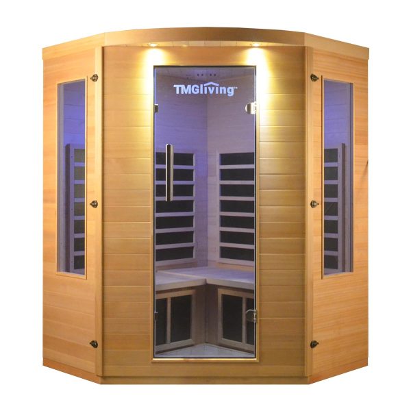 TMG LIVING 3 Person Corner Indoor FAR Infrared Sauna Room, Natural Canadian Hemlock, Bluetooth Speakers, Tempered Glass Door, TMG-LSN40 Supply - Image 5