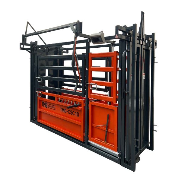 TMG Industrial 10’ Cattle Work Chute 4500-lb Weight Scale, Side Exit, Upper Lower Swing Openings, LCD Weight Display, TMG-CSC10 Online