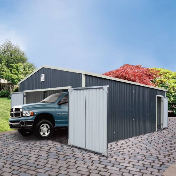 TMG Industrial 16’ x 24’ Metal Garage Shed with Double Front Doors, 10’ Peak Height, Side Entry Door, 384 Sq-Ft Floor Space, TMG-MS1624 Online Sale - Image 3