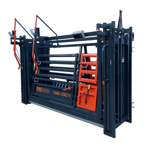 TMG Industrial 10’ Squeeze Cattle Work Chute 4500-lb Weight Scale, Side Exit, Side Squeeze, Upper Lower Swing Openings, LCD Weight Display, TMG-CSC11 Supply