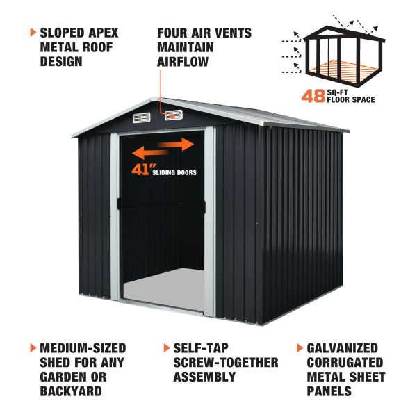 TMG Industrial 6’ x 8’ Galvanized Apex Roof Metal Shed, 29 GA Corrugated Metal, 67” Edge Height, TMG-MS0608 Cheap - Image 3