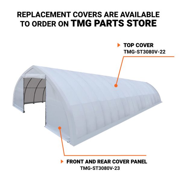 TMG Industrial 30  x 80  Peak Ceiling Storage Shelter with Heavy Duty 17 oz PVC Cover & Drive Through Doors, TMG-ST3080V Supply - Image 5