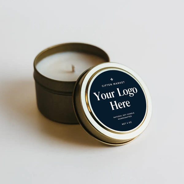 Custom Logo Soy Candle - 4oz Gold Travel Tin - Private Label For Cheap