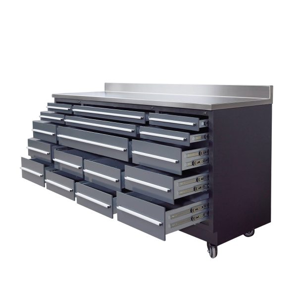 Pro Series 7-Ft 17-Drawer Workbench with Stainless Steel Top, Ball Bearing Double Slides & Casters, TMG-WB717 For Cheap - Image 4