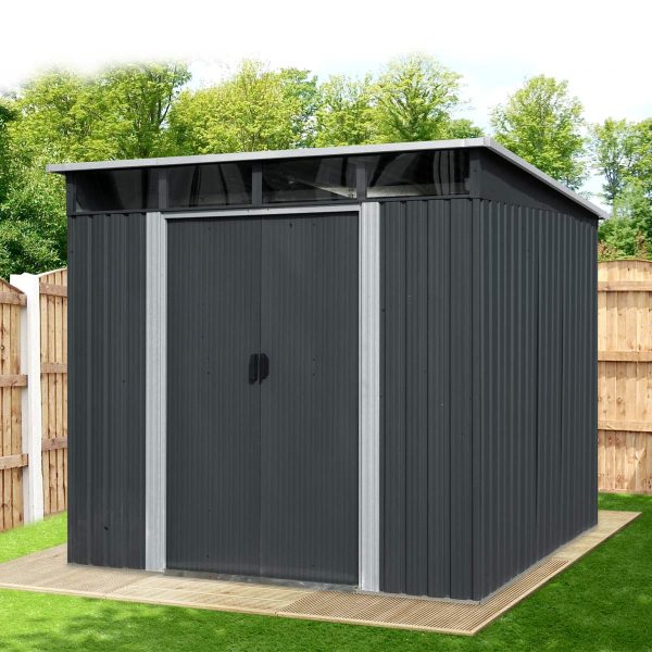 TMG Industrial 6’ x 8’ Galvanized Metal Pent Shed w Skylight, 29 GA Corrugated Metal, 80” Peak Ceiling, TMG-MS0608P For Cheap - Image 3