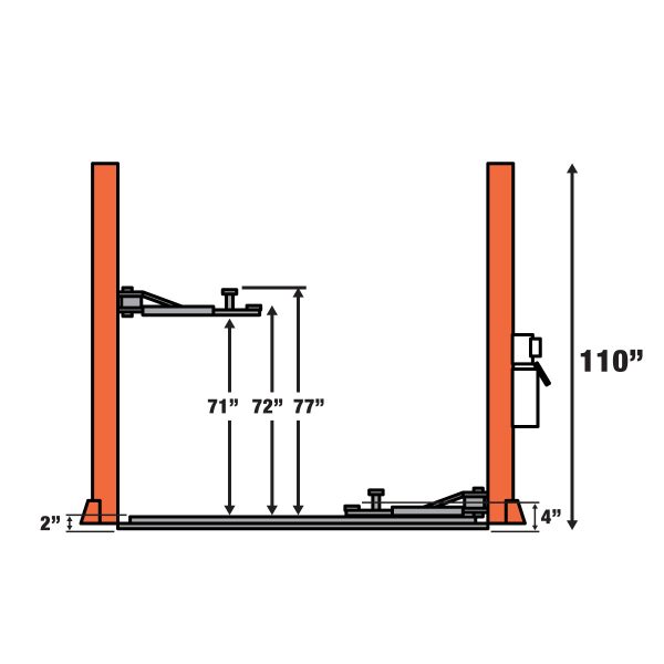 TMG Industrial 10,000-lb Two Post Floor Plate Auto Lift, Symmetric Arms, 77” Lift Height, Dual-Point Lock Release, TMG-TPL45 Sale - Image 5