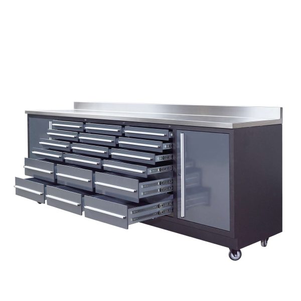 Pro Series 9-Ft 18-Drawer Workbench with Stainless Steel Top, Ball Bearing Double Slides & Casters, TMG-WB918 Sale - Image 4