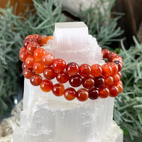 Mala Striped Red Agate Bracelet With Velvet Pouch Online Sale - Image 2