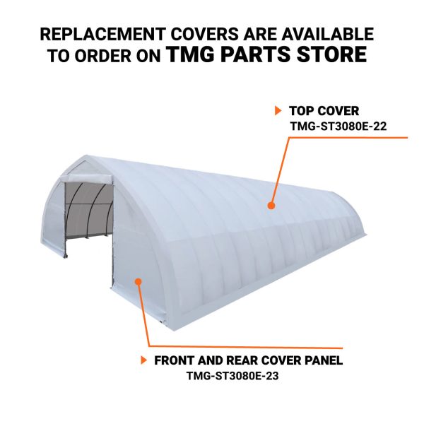 TMG Industrial 30  x 80  Peak Ceiling Storage Shelter with Heavy Duty 11 oz PE Cover & Drive Through Doors, TMG-ST3080E (Previously ST3080) Online now - Image 4