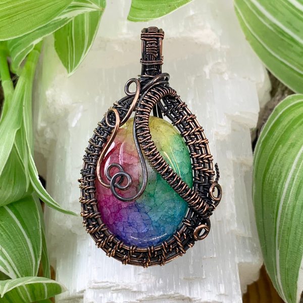 Rainbow Agate Copper Wire Pendant Necklace Fashion - Image 2
