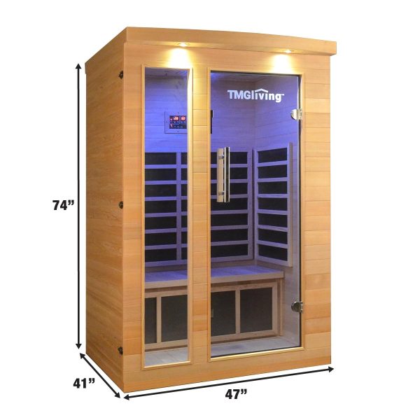 TMG LIVING 2 Person Indoor FAR Infrared Sauna Room, Natural Canadian Hemlock, Bluetooth Speakers, Tempered Glass Door, TMG-LSN20 Online - Image 4