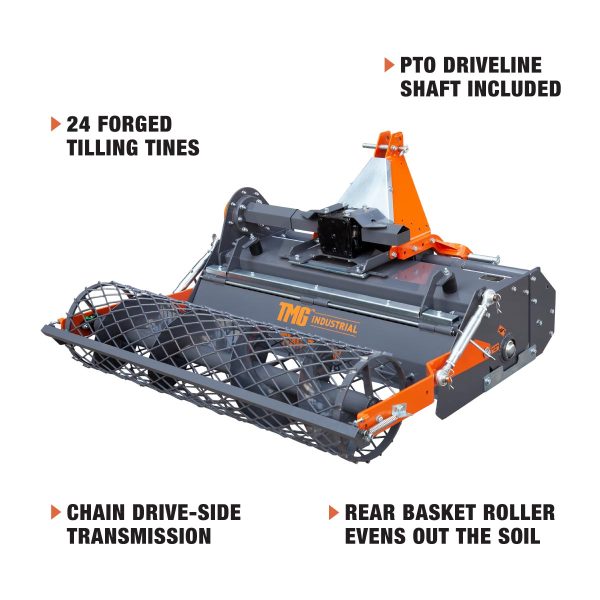 TMG Industrial 48  Stone Burier Rotary Tiller, 3-Point Hitch, Category 1 Hookup, 25-50 HP Tractors, PTO Shaft Included, 2-1 2  Stone Capacity, TMG-TSB48 For Discount - Image 4