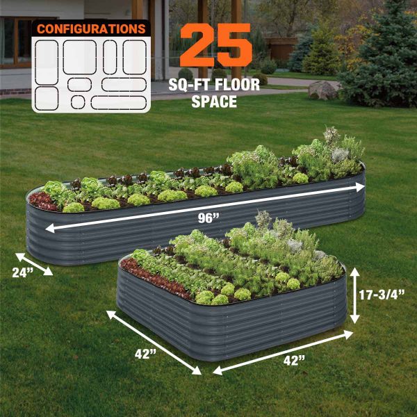TMG Industrial Metal Raised Garden Bed Kit, 9-In-1 Modular Design, 18” Tall, Galvanized & Powder Coated, Rubber Edging, TMG-MGB96 Online - Image 3