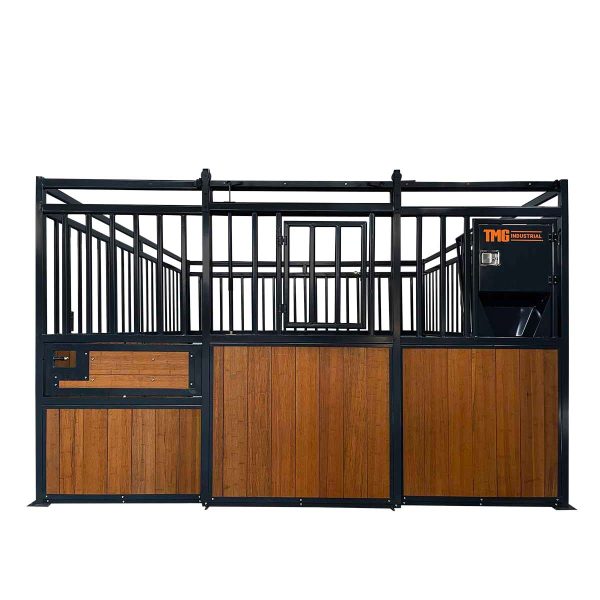 TMG Industrial 12’ Horse Stall Bamboo Panel, Vertical Bar Top, Front panel c w Window Feeder and Sliding Door, TMG-FHS13A and FHS13B Online Sale - Image 3