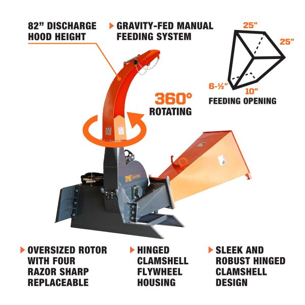 TMG Industrial 6  Skid Steer Wood Chipper, Gravity-Fed, Universal Skid Steer Mount, TMG-WC62S For Discount - Image 3