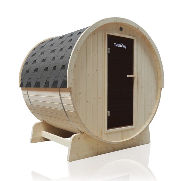 TMG LIVING Outdoor White Pine Barrel Sauna, Three Person, Tempered Glass Door, TMG-LSN41 For Cheap
