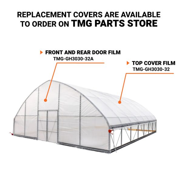 TMG Industrial 30’ x 30’ Tunnel Greenhouse Grow Tent w 6 Mil Clear EVA Plastic Film, Cold Frame, Hand Crank Roll-Up Sides, Peak Ceiling Roof, TMG-GH3030 Hot on Sale - Image 5