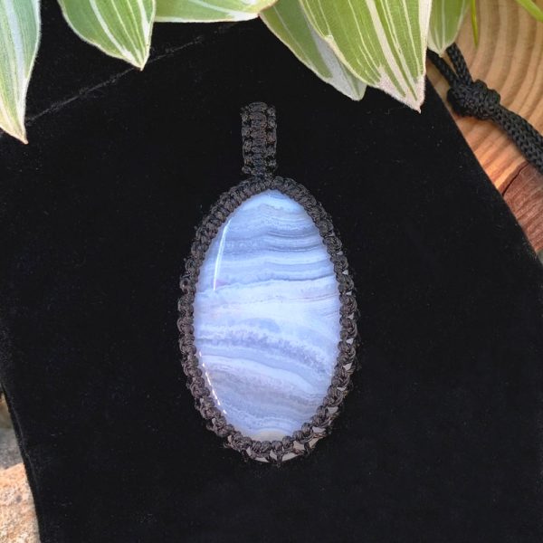 Blue Lace Agate Macramé Pendant Necklace Online now - Image 5