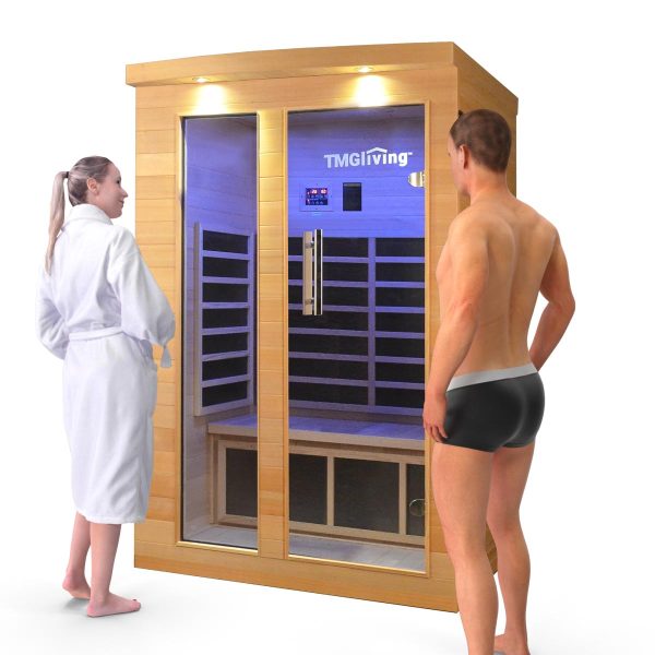 TMG LIVING 2 Person Indoor FAR Infrared Sauna Room, Natural Canadian Hemlock, Bluetooth Speakers, Tempered Glass Door, TMG-LSN20 Online
