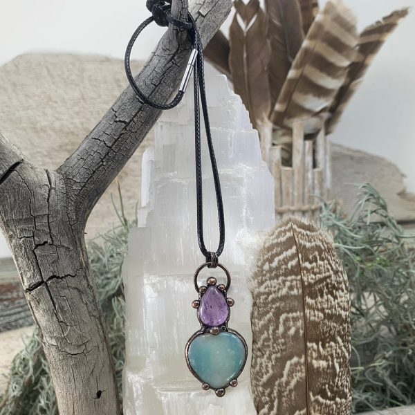 Green Chalcedony + Amethyst Soldered Pendant Discount