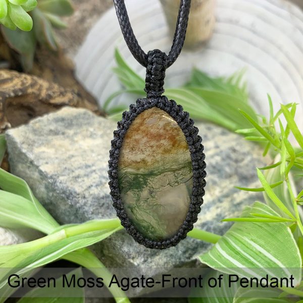 Green Moss Agate Macramé Pendant Necklace Fashion - Image 4