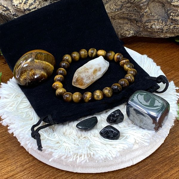 Tiger s Eye Mala Bracelet Fortitude Pouch Set Online now - Image 5