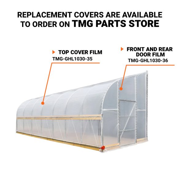 TMG Industrial 10’ x 30’ Lean-To Greenhouse Grow Tent w 6 Mil Clear EVA Plastic Film, Cold Frame, Hand Crank Roll-Up Side, 6-½’ Sidewall, TMG-GHL1030 For Discount - Image 4