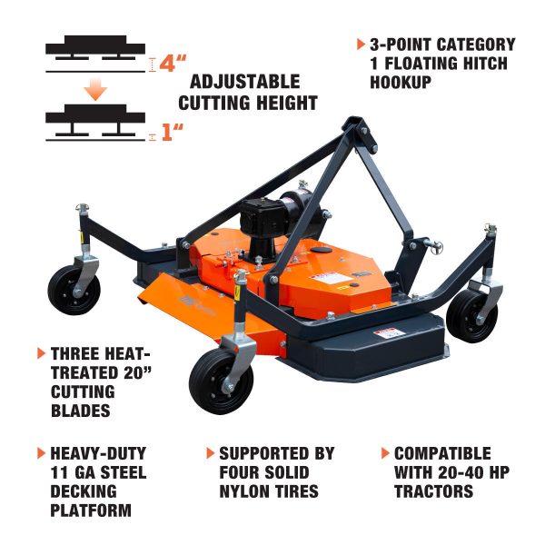 TMG Industrial 60” Tow-Behind 3-Point Hitch Finish Mower, 20-40 HP Compact Tractor, PTO Drive Shaft Included, TMG-TFN60 Online Sale - Image 3