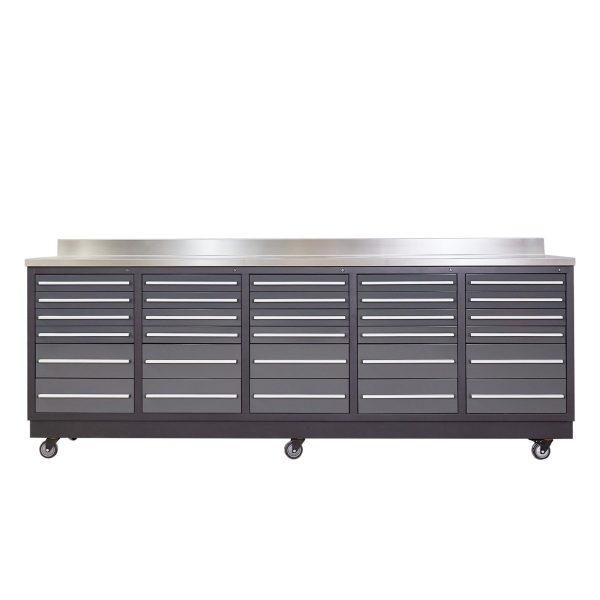 Pro Series 9-Ft 30-Drawer Workbench with Stainless Steel Top, Ball Bearing Double Slides & Casters, TMG-WB930 Online - Image 2