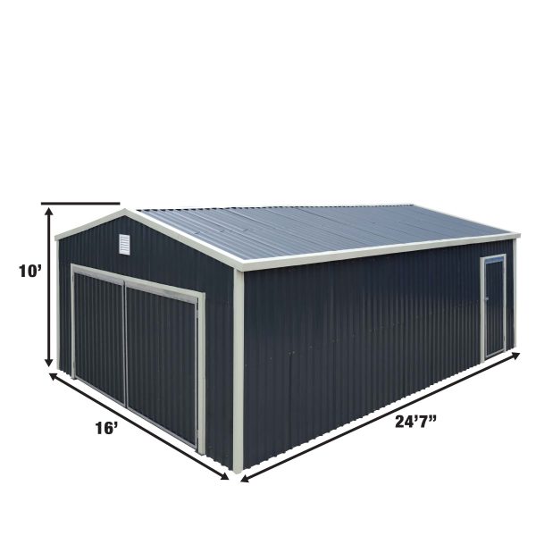 TMG Industrial 16’ x 24’ Metal Garage Shed with Double Front Doors, 10’ Peak Height, Side Entry Door, 384 Sq-Ft Floor Space, TMG-MS1624 Online Sale - Image 2