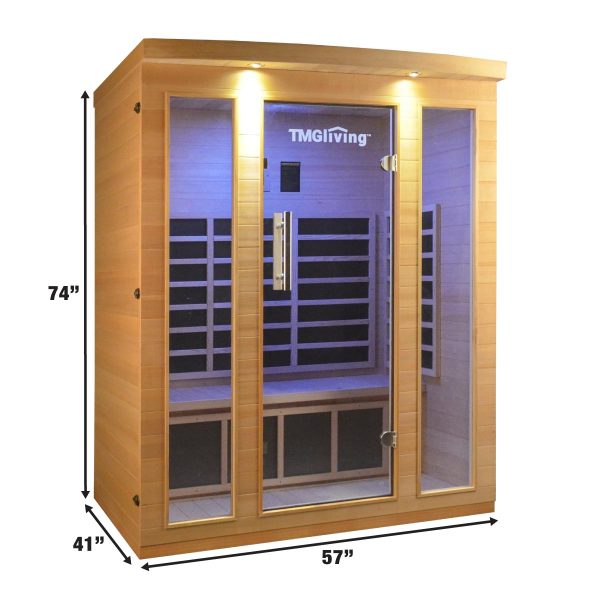 TMG LIVING 3 Person Indoor FAR Infrared Sauna Room, Natural Canadian Hemlock, Bluetooth Speakers, Tempered Glass Door, TMG-LSN30 For Sale - Image 4
