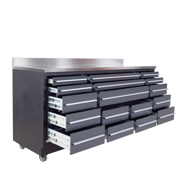 Pro Series 7-Ft 17-Drawer Workbench with Stainless Steel Top, Ball Bearing Double Slides & Casters, TMG-WB717 For Cheap - Image 3